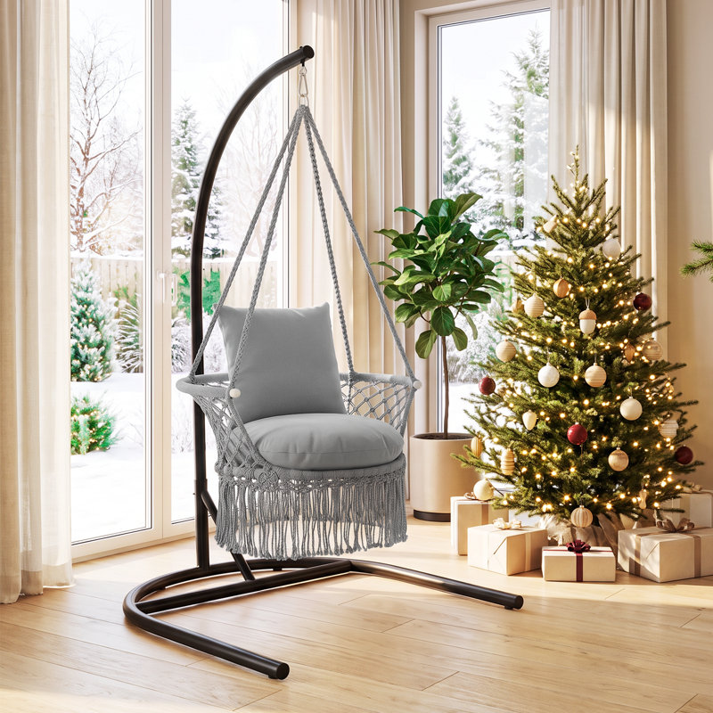 Fauteuil suspendu en macramé, avec coussin et trousse de fixation pour intérieur et extérieur, capacité de charge de 159 kg