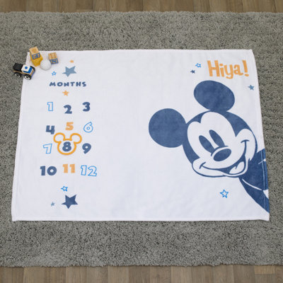 NoJo Disney Mouse White, Blue, and Orange Super Soft Milestone Baby Blanket