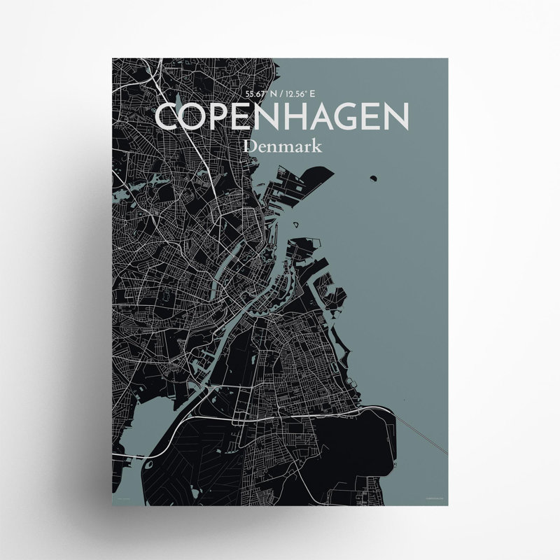 Copenhagen City Map In Midnight - No Frame Print, 24cm H x 18cm W x 0.05cm D
