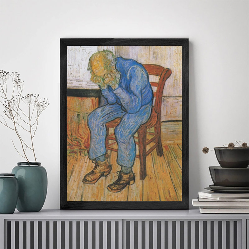 Art moderne encadré noir moderne, homme assis, prêt à accrocher, impression haute définition sur toile, H 17 po x l 13 po