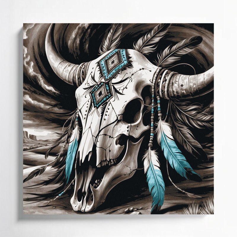 «Southwestern Animals Skull and Bones», art mural noir sur toile 51, H 32 po x l 32 po