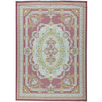 Tapis rouge et ivoire noué à la main de haute qualité