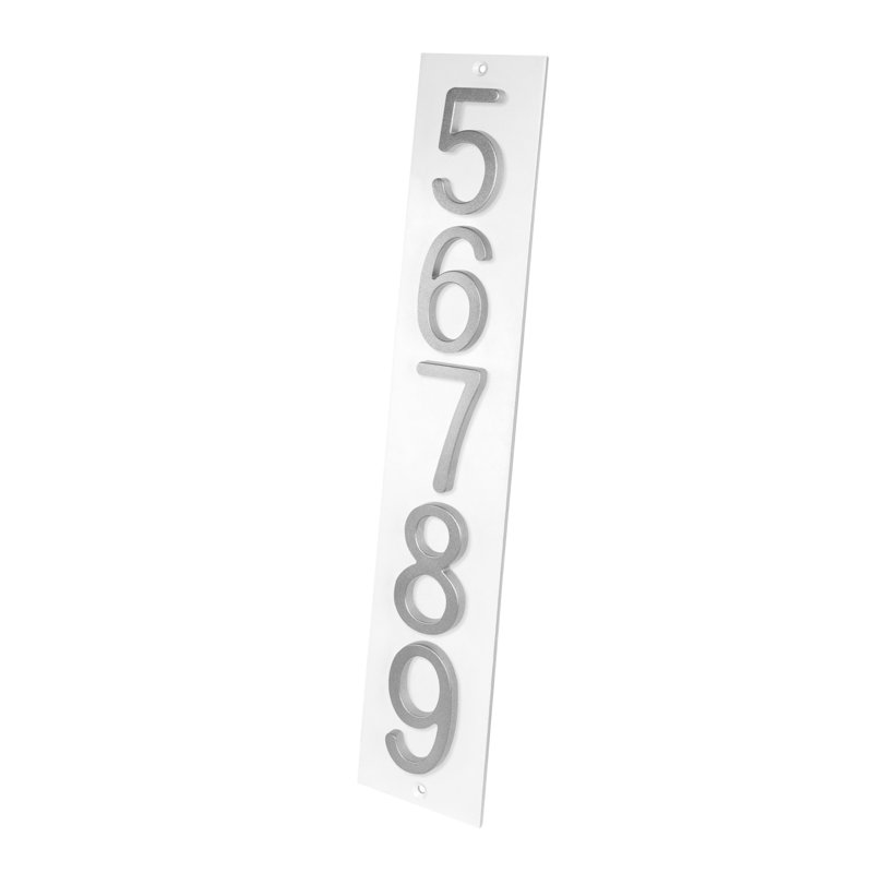 Plaque d'adresse verticale Amgo, Blanc, Argent argent, Oui