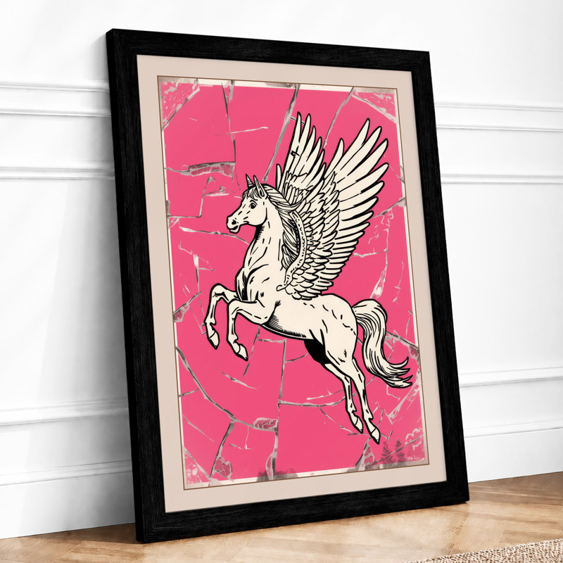 Pegasus in Flight Retro - Framed Print, A2 - 59.4 x 42.0 cm, Black