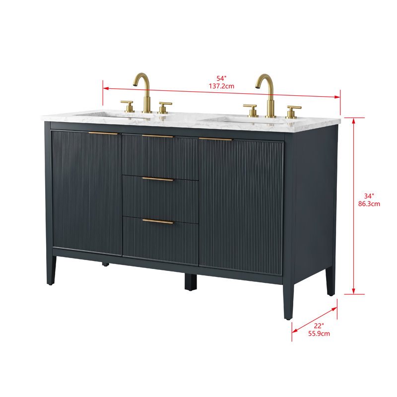 Emma 54" W Double Vanity, Vintage Blue/Brushed Bronze