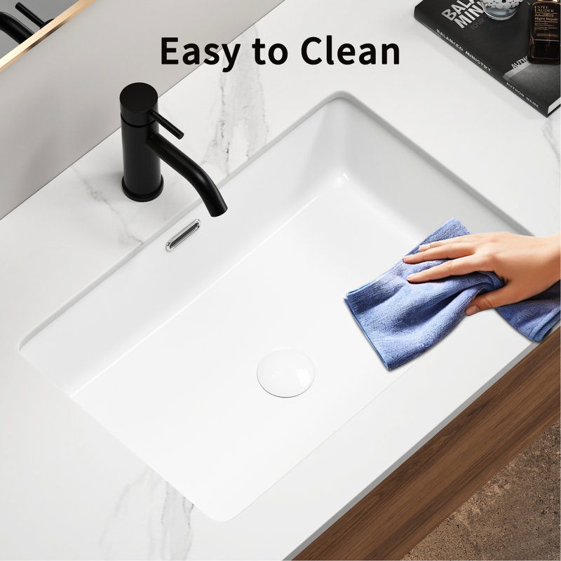 Évier de cuisine encastré en céramique blanche de L 24 po x l 16 po, à simple cuve, intérieur de 8 po, à égratignure et à ébréchure, surface ultra brillante pour une conception émaillée lisse à la chaleur de la salle de bain