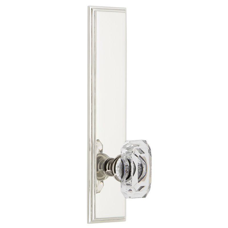 Grandeur Carré Tall Plate Passage with Baguette Clear Crystal Door Knob, Polished Nickel, 2 3/4"