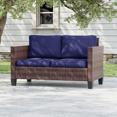 Patio Loveseat Sofa, All-Weather PE Rattan Wicker Set