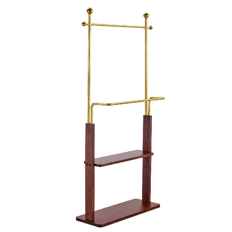 Porte-vêtements à deux couches Choung avec base et tablette en bois