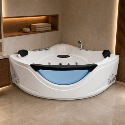 59" 2-Person Corner Acrylic Whirlpool Tub with Chromatherapy (6 Jets)