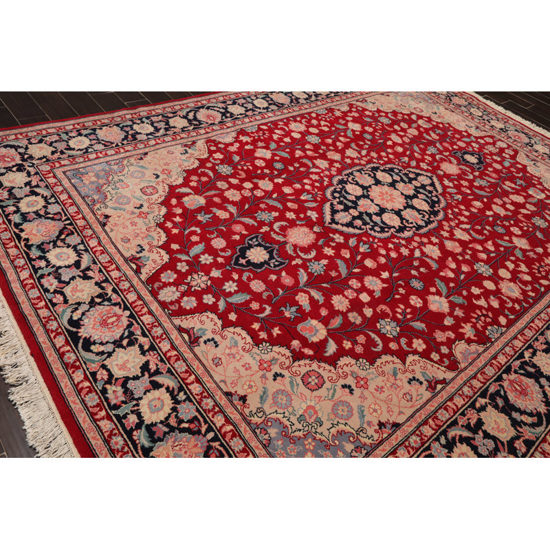Tapis unique en laine noué à la main de 8 pi 10 po x 11 pi 11 po rouge / beige / bleu Frankie-Louise
