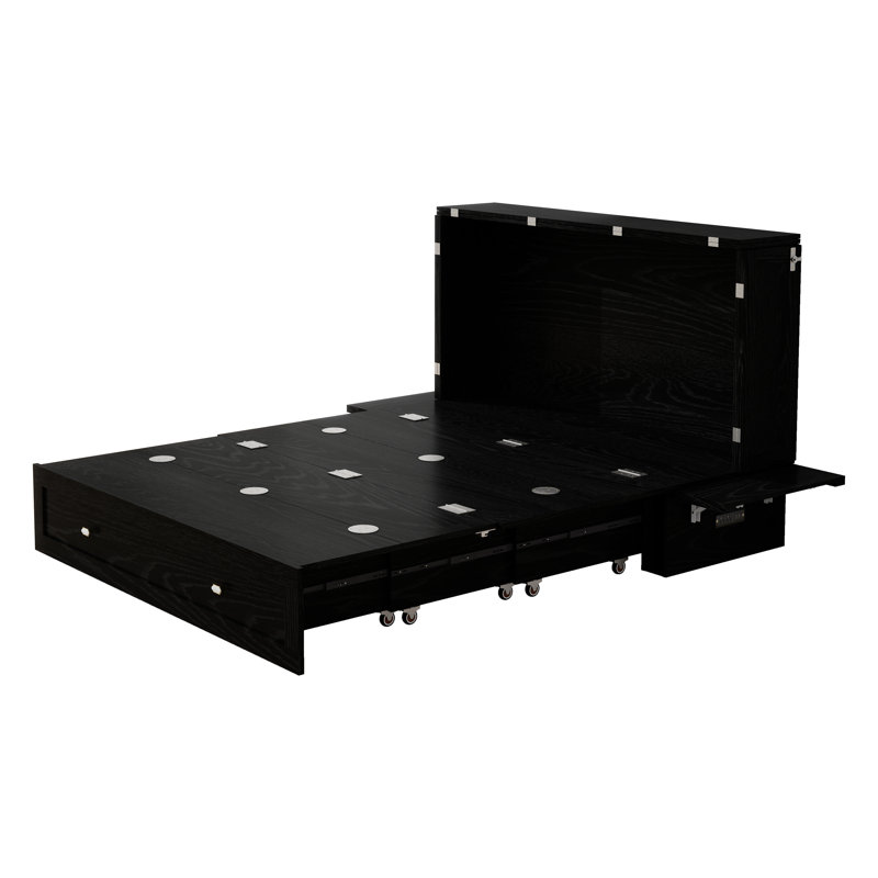 Queen Murphy Storage Bed With Storage Drawer, Black