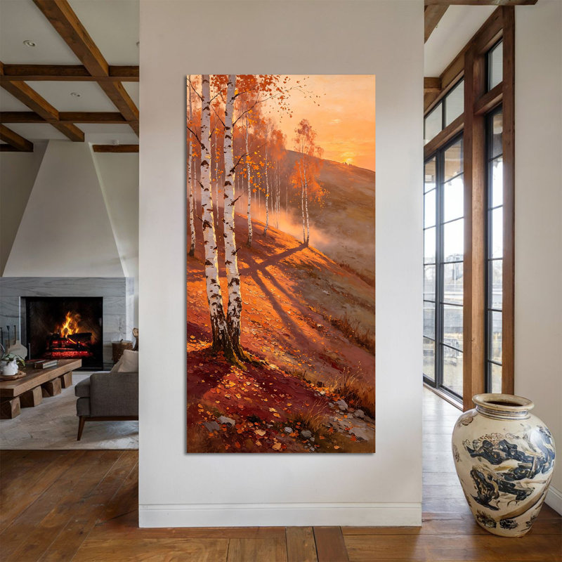 Art mural vertical sur toile de bouleau vertical, 28 po x 58 po, Illustration de bouleau - 06