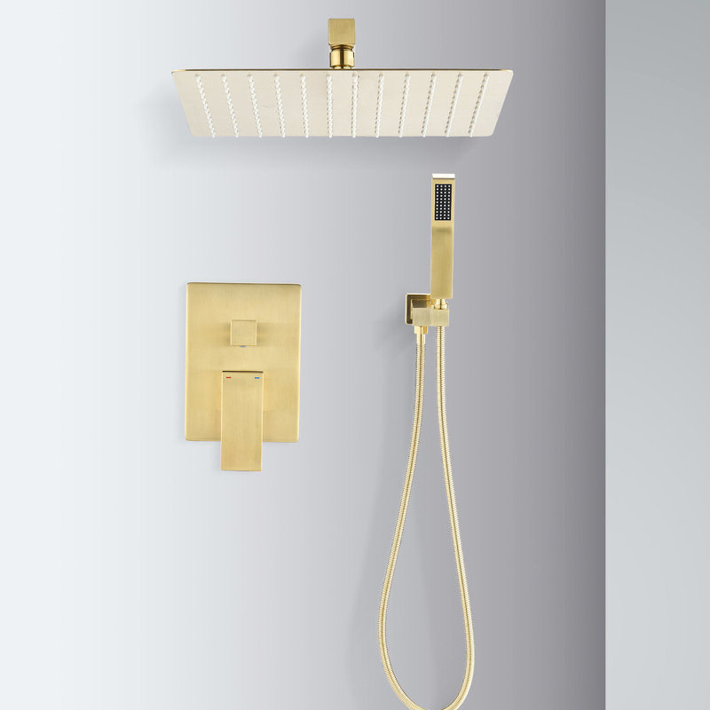 Douche à pluie de luxe pour salle de bain - Tête de douche murale en laiton doré 10 po