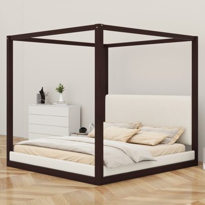 Lit plateforme à baldaquin en bois durable avec tête de lit tapissier