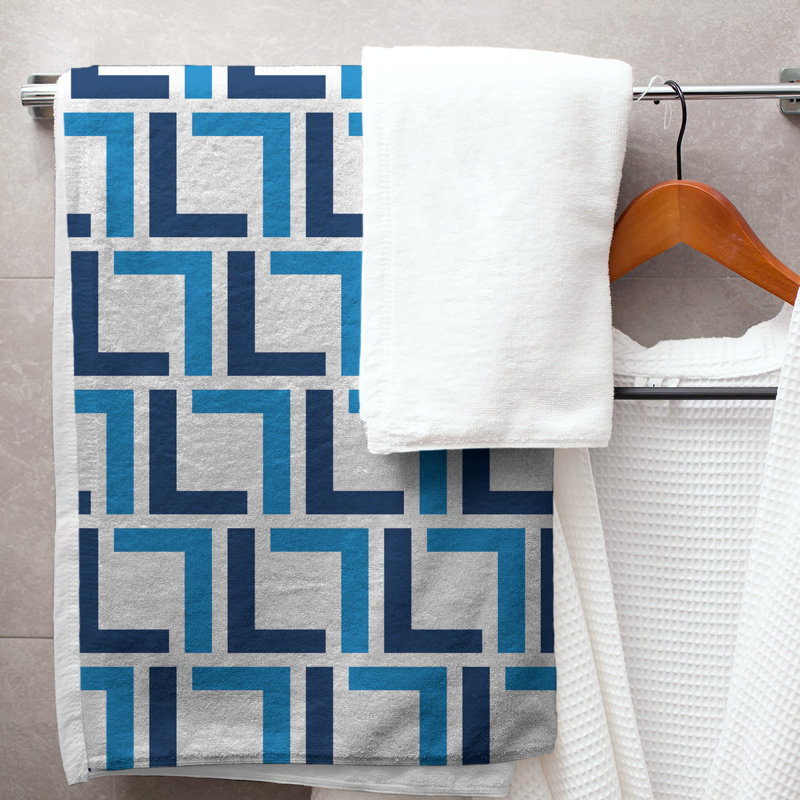 Bath Towel, White/Navy Blue/Powder Blue