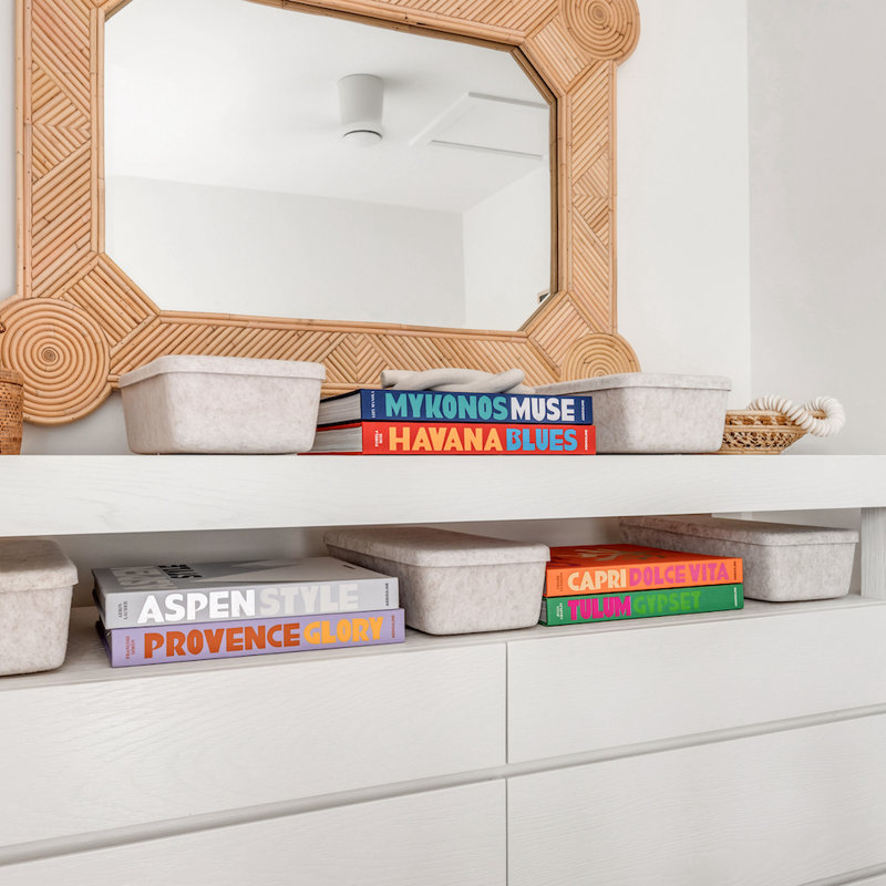 Sculpted Felt Storage Bin - Long with Lid, Beige