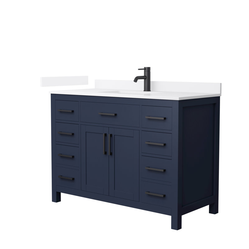 Beckett 48" Freestanding Single Bathroom Vanity with Quartz Top, White Quartz, Dark Blue, Matte Black