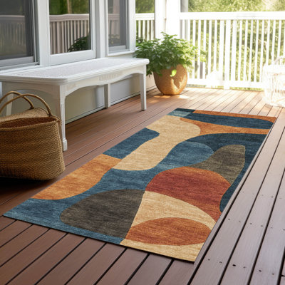 Machine Washable Indoor/Outdoor Xhevrie Navy Rug