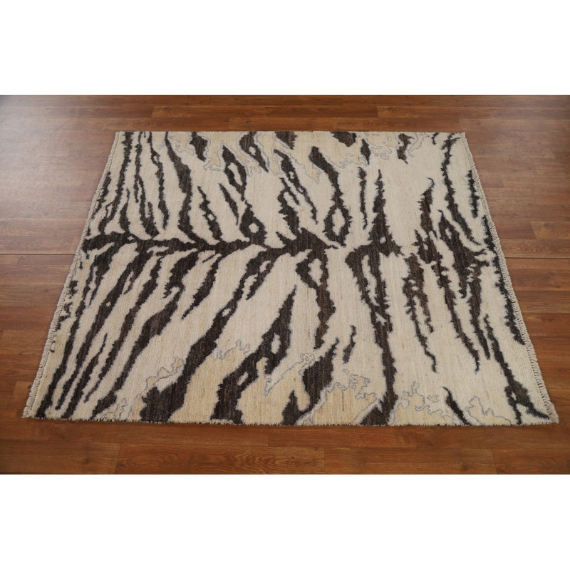 One-of-a-Kind 4'0" X 4'9" New Age Wool Area Rug in Beige