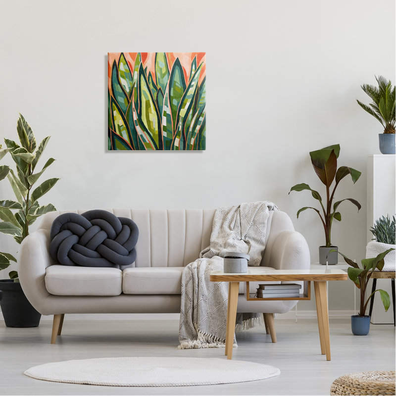 Feuilles tropicales abstraites sur toile par Ziwei Li, H 24 po x l 24 po x P 1,5 po