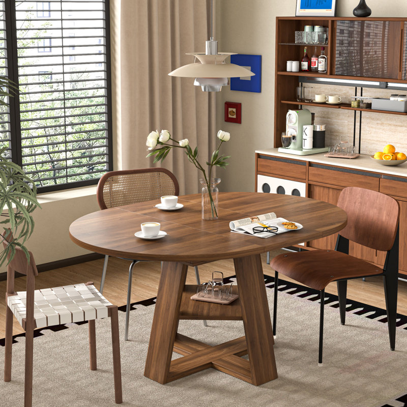 Extendable Dining Table For 4-6 People, Round Dining Table, Walnut