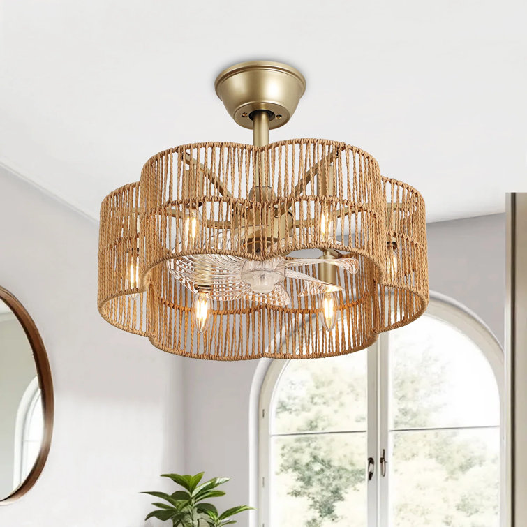 19.7" Hand-Woven Rattan Ceiling Fan with Remote and Light