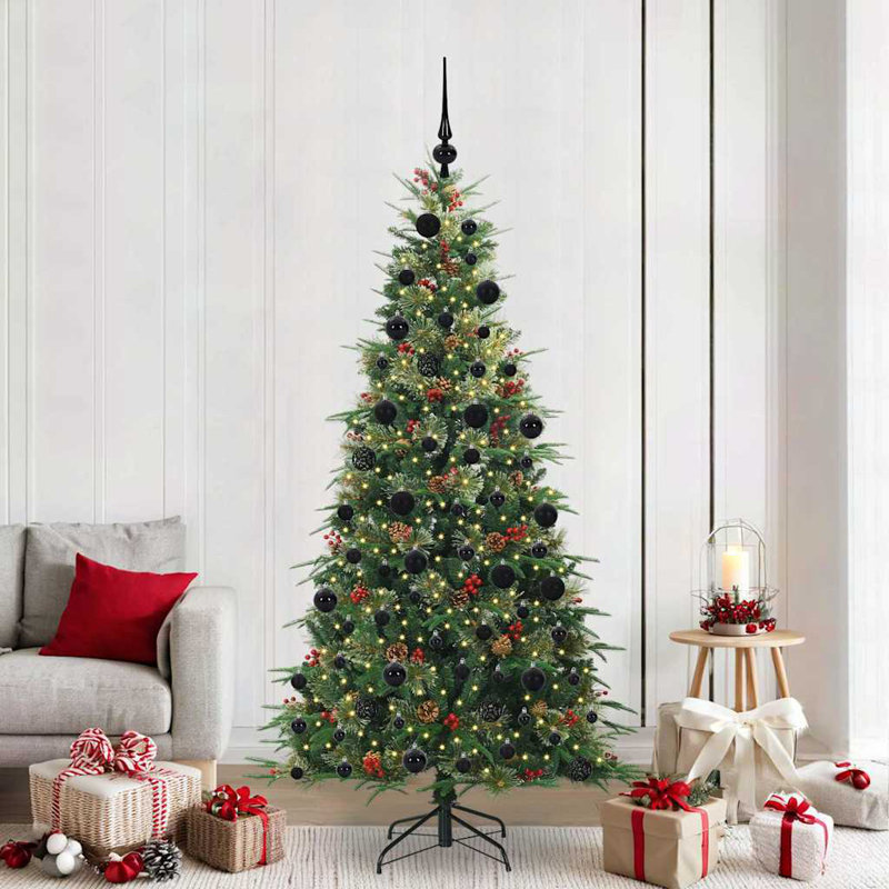 Artificial Hinged Christmas Tree Green PE and PVC, 6.89' H, Green/Black