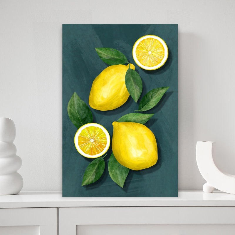 Art mural abstrait, fruits frais et citrons, H 18 po x l 12 po