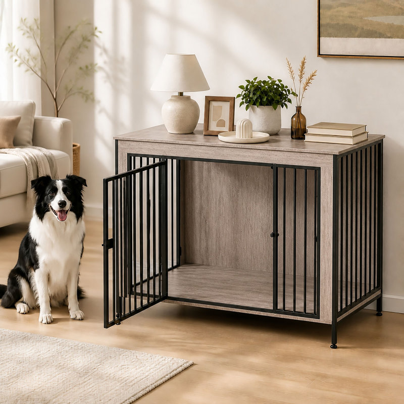 Cage pour animaux de grande taille avec séparateur, H 33 po x l 39,9 po x P 27,5 po, Gris