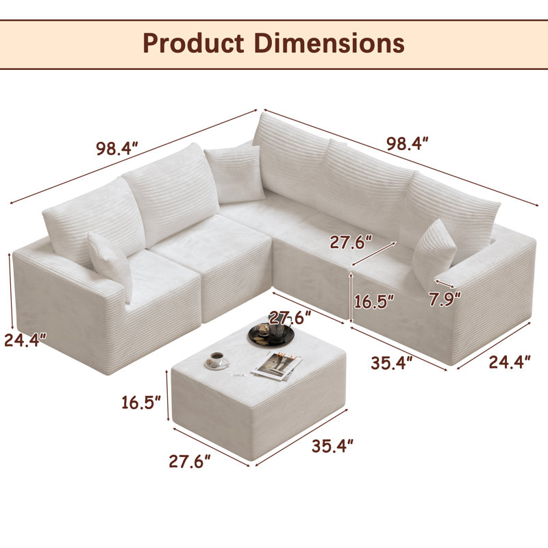 Canapé modulaire 98,4 po en forme de V modulaire avec coussins, canapé convertible 5 places à assise profonde, avec 6 modules pour le salon
