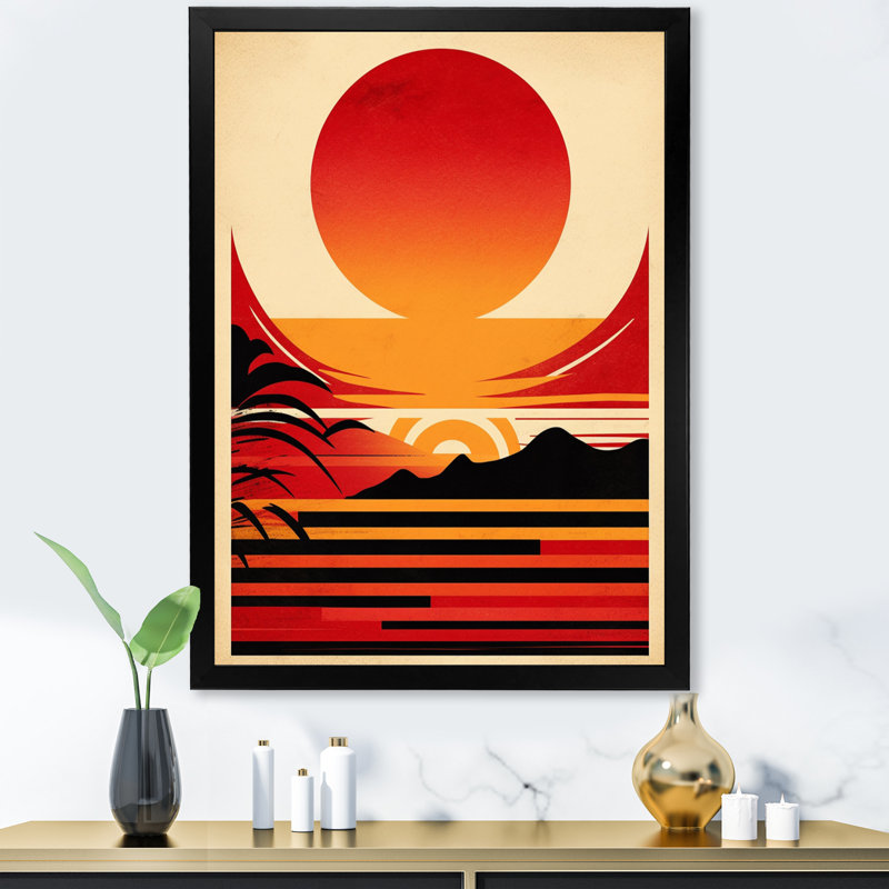 Décoration murale rouge «Bold Sunset I» - Bord de mer côtier, H 40 po x l 30 po x P 1,5 po, Cadre simple noir