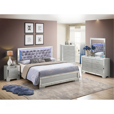 Elegant Silver Champagne Glam Full Bed