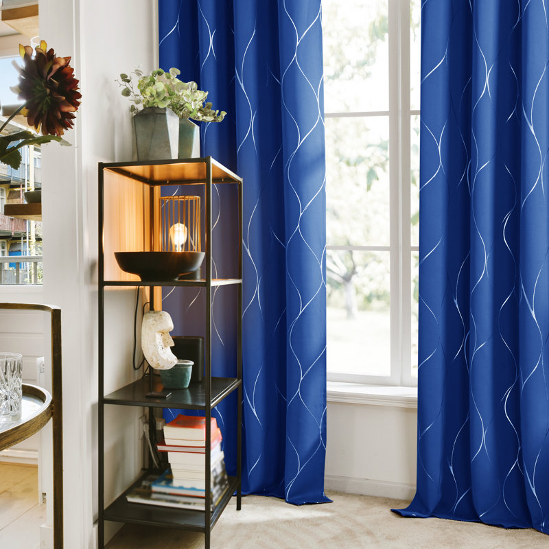 Kellda Thermal Room Darkening Polyester Curtain Panels, Royal Blue, 52" W x 45" L