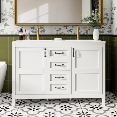 Ensemble de meuble-lavabo double 48 po avec 3 tiroirs et portes Farmhouse
