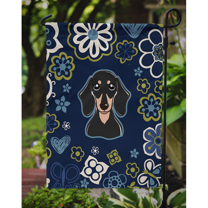 Terrier en fleurs à 2 côtés en polyester 15 x 11,5 po drapeau de jardin, Teckel (brun foncé)