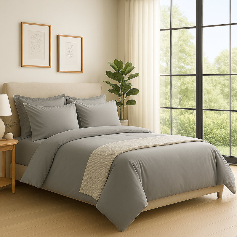 Ensemble de housse de couette de luxe Lincoln - couleur unie - 100% satin de coton ultra doux - gris