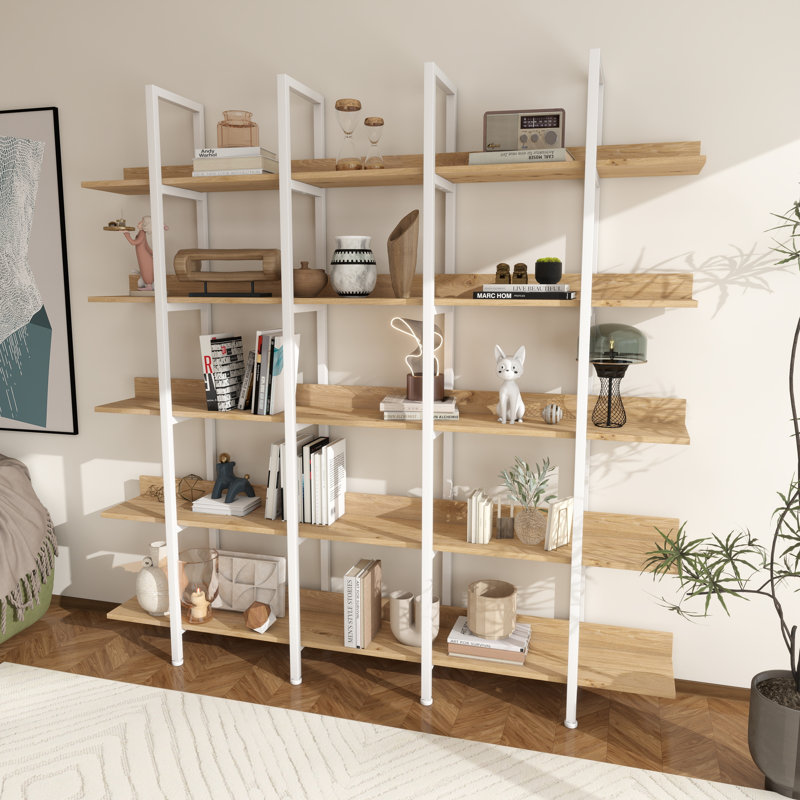 70.7"H*70.9"W 5-tier Wood Industrial Etagere Bookcase, Oak