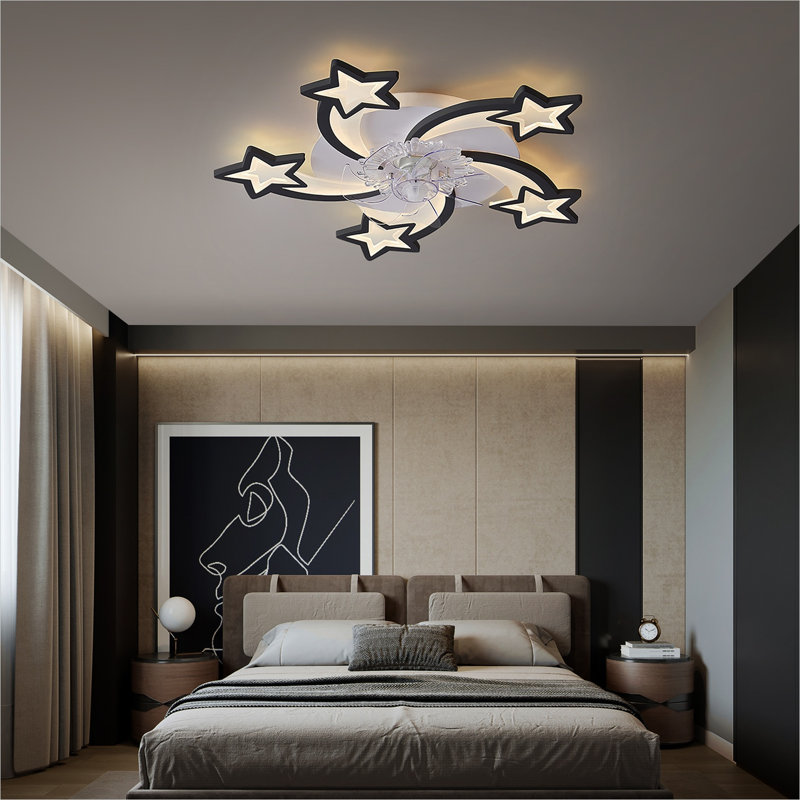 Ventilateur de plafond à profil bas avec éclairage à DEL à commande à distance, acrylique noir mat de 29 pouces, moteur CC réversible à intensité variable pour le salon de la chambre à coucher