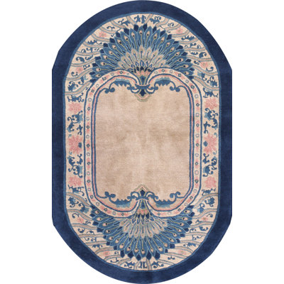 Tapis antique ivoire art déco paon