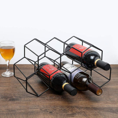 Small Gold Wine Rack 9 Bottle Holder Countertop - No Need Assembly Modern Metal Wire Wine Storage For Counter Top Table Top Coffee Bar Kitchen