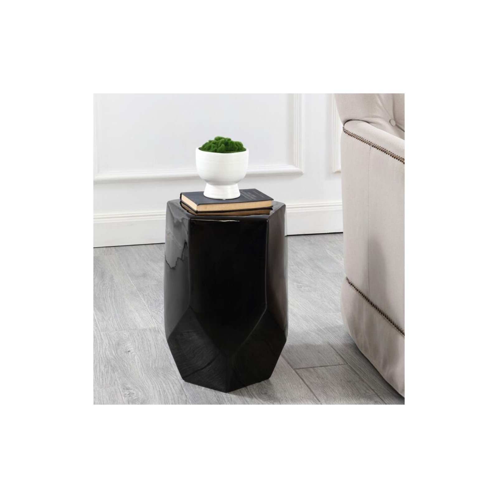 Pryce Ceramic Accent Stool, Black