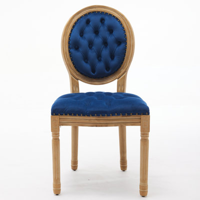 Chaises de salle à manger en bois massif avec coussin en velours bleu, chaises en cuir artificiel à rivets décoratives, cadre, fait à la main