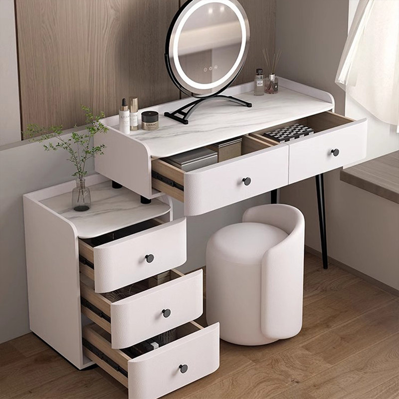Coiffeuse avec miroir lumineux, 5 tiroirs, 1 chaise, L 59,06 po x P 15,75 po x H 31,5 po