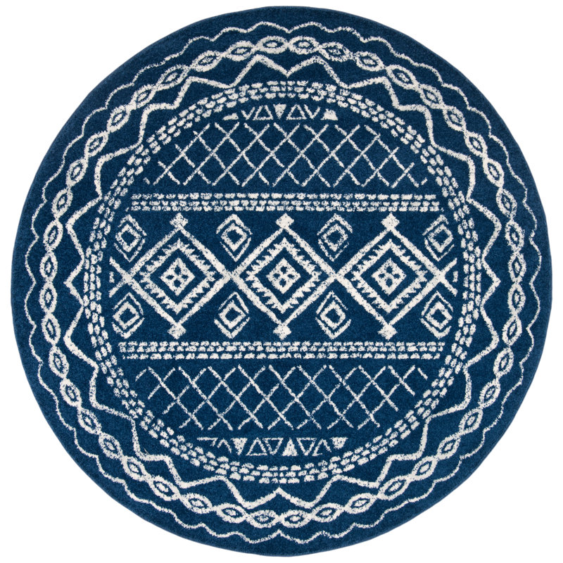 Tapis bleu marine / ivoire Cambree Southwestern, Rond 8 pi