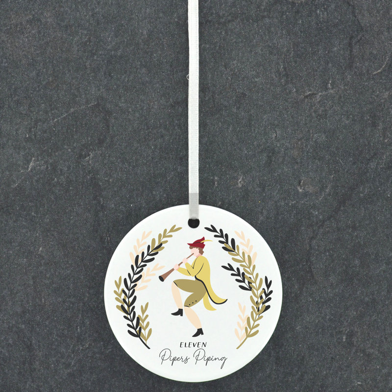 Sanson 12 Days 11 Pipers Piping Circle Shaped Ceramic Ornament