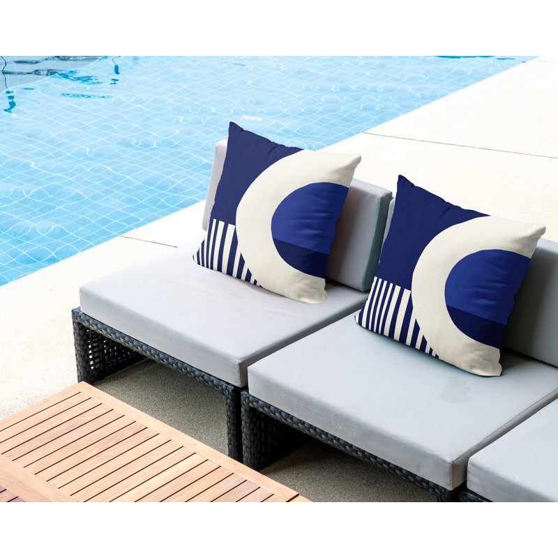 Jeté carré en polyester intérieur / extérieur, L 15 po x H 15 po, Bleu marine