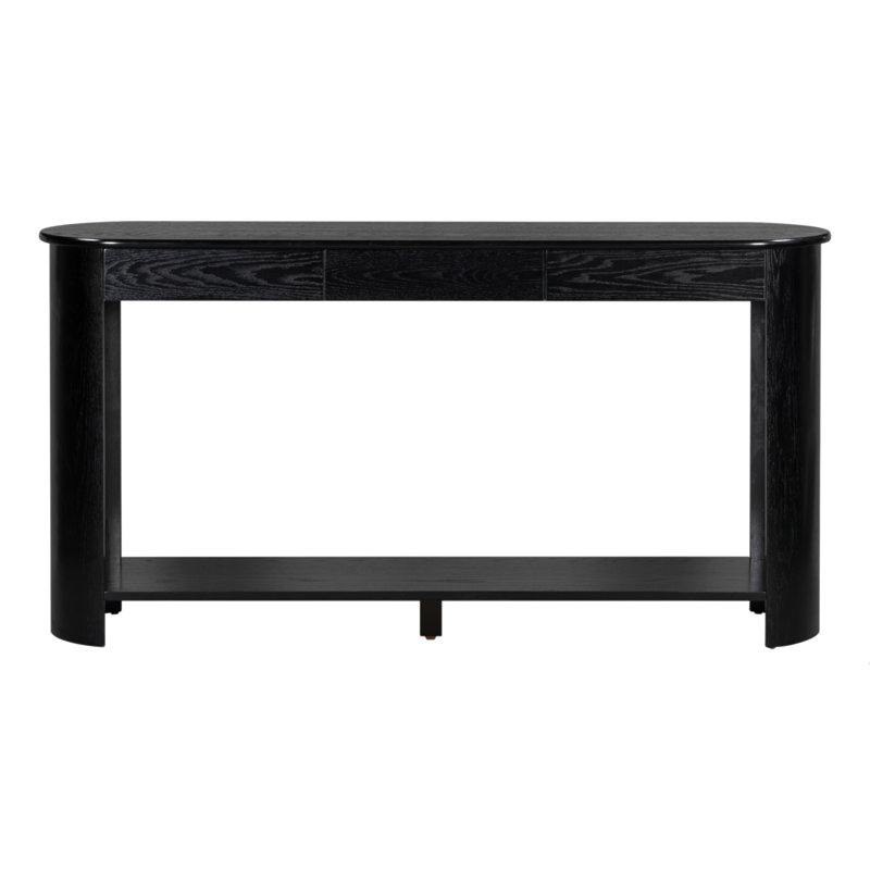 U_Style 59.8'' Modern Oak Veneer Console Table With 3 Drawers,Farmhouse Entryway Table With Shelf,Wood Sofa Table With Semi-Circular Design, Suitable For Living Room,Hallway,Entryway, Foyer, Corridor