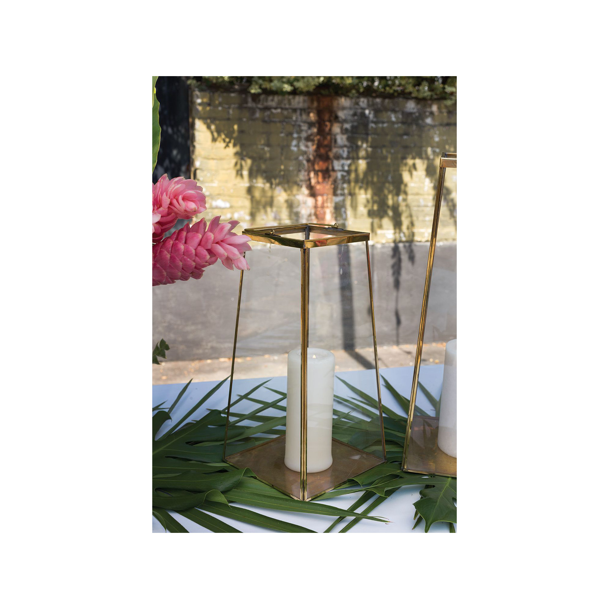 Metal Table Top Lantern, 14.75" H x 7.5" W x 7.5" D