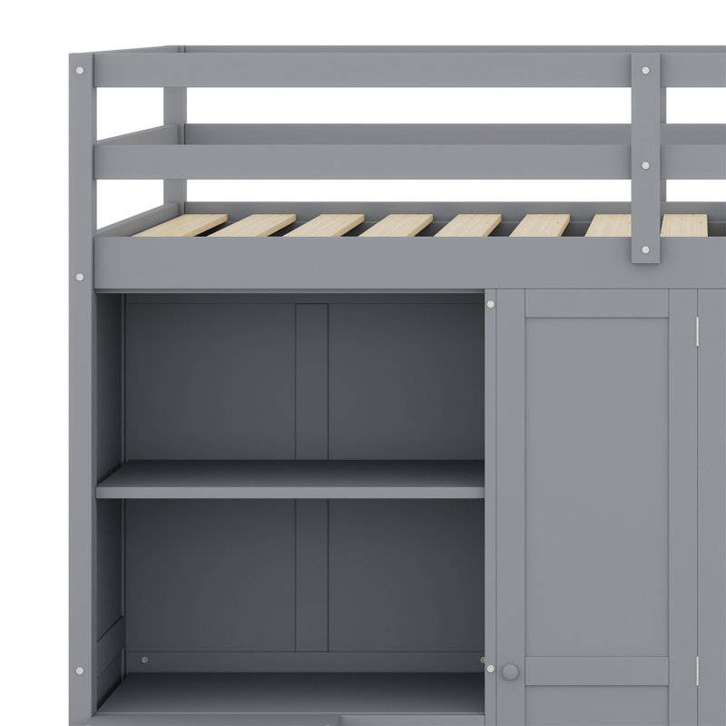 Lit mezzanine avec garde-robe, bureau et tablettes, Gris